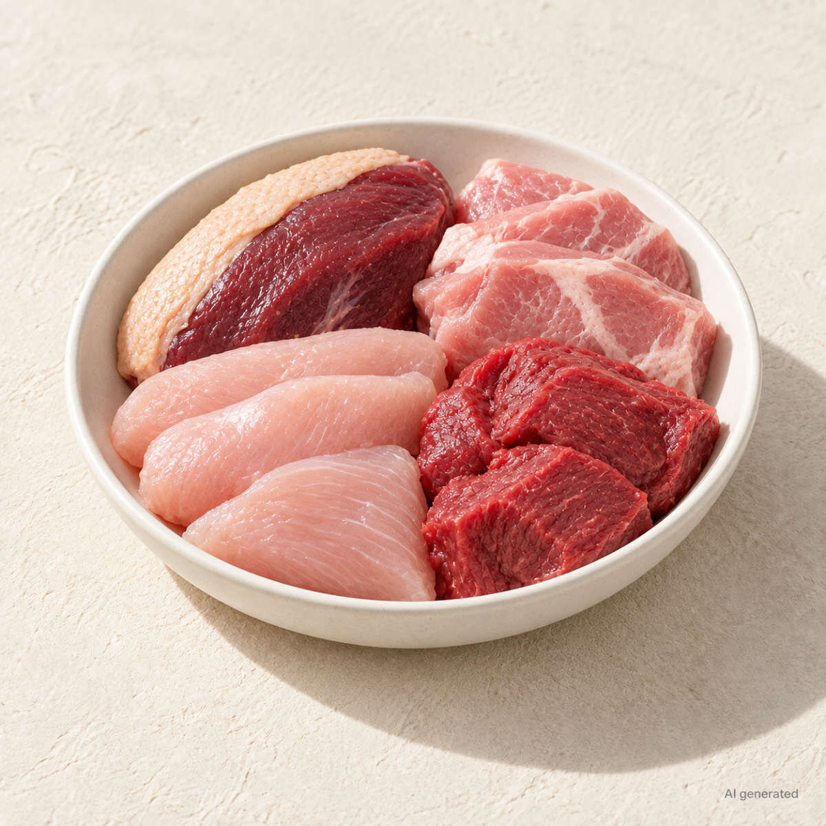Ente, Schwein, Truthahn und Rind