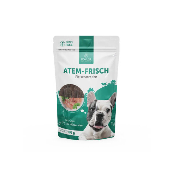 Fleischstreifen für Hunde Pute mit Minze & Alge von Pokusa 60 g